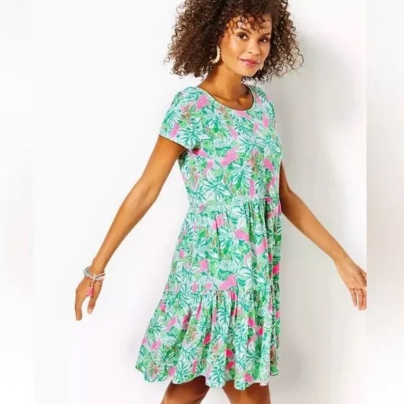 LILLY PULITZER GEANNA SWING SHORT SLEEVE DRESS SOLEIL PINK GOOD HARE DAY XS - Picture 2 of 7